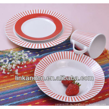 KC-00158 / Porzellan-Dinner-Set / rote Streifen-Spitze